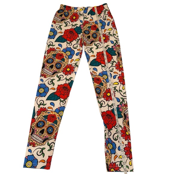 Dia De Los Musertos Sugar Skull Rose Day of the Dead soft Leggings XS - Picture 15 of 17